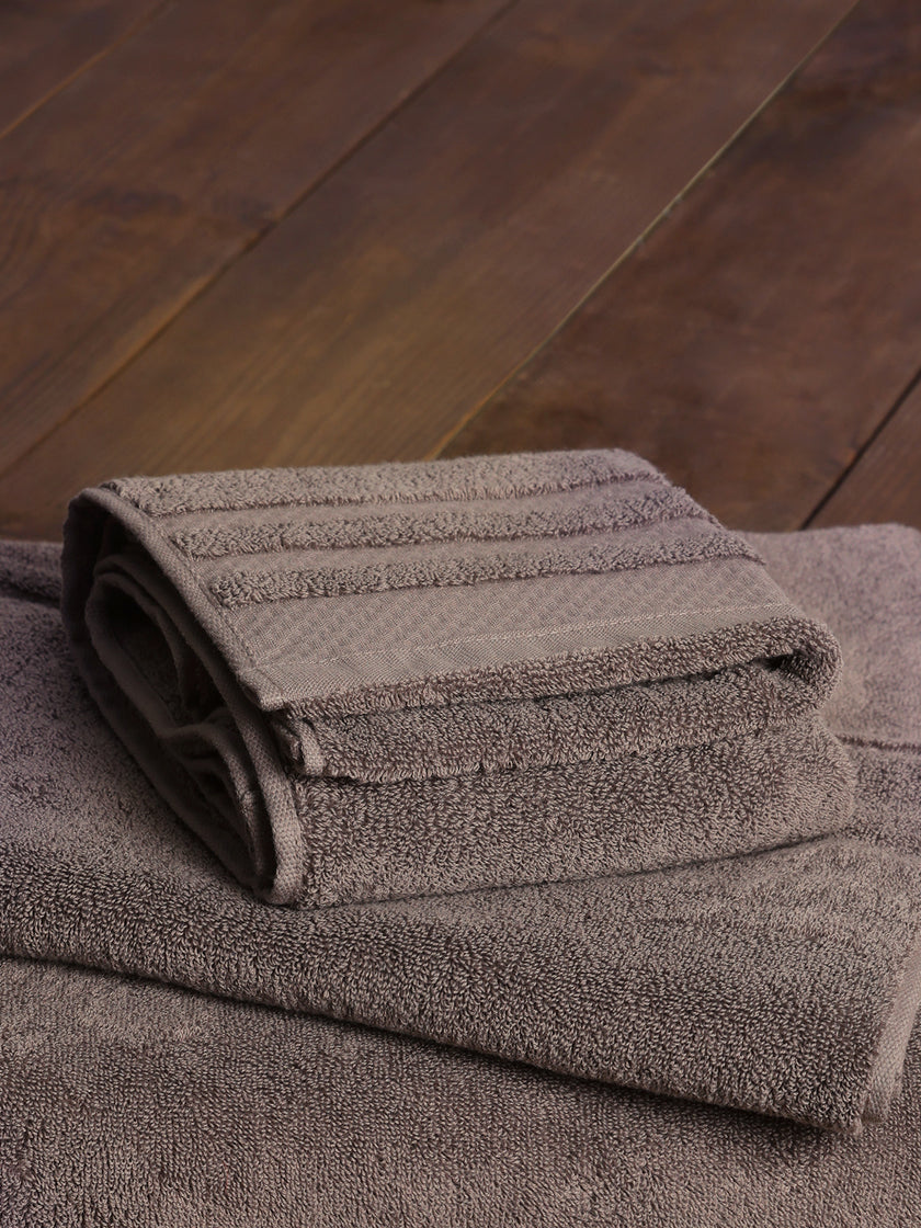 Cotton Gray & White Striped Towel and Bath Set