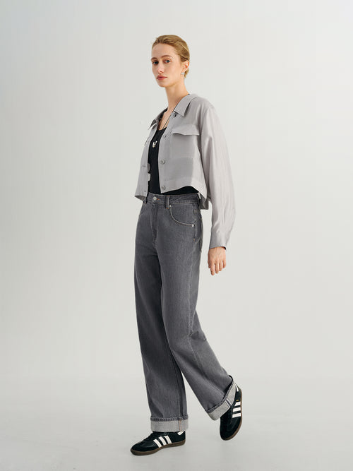 Load image 1 in gallery view. Lyocell Structured Shoulder Lightweight Jacket