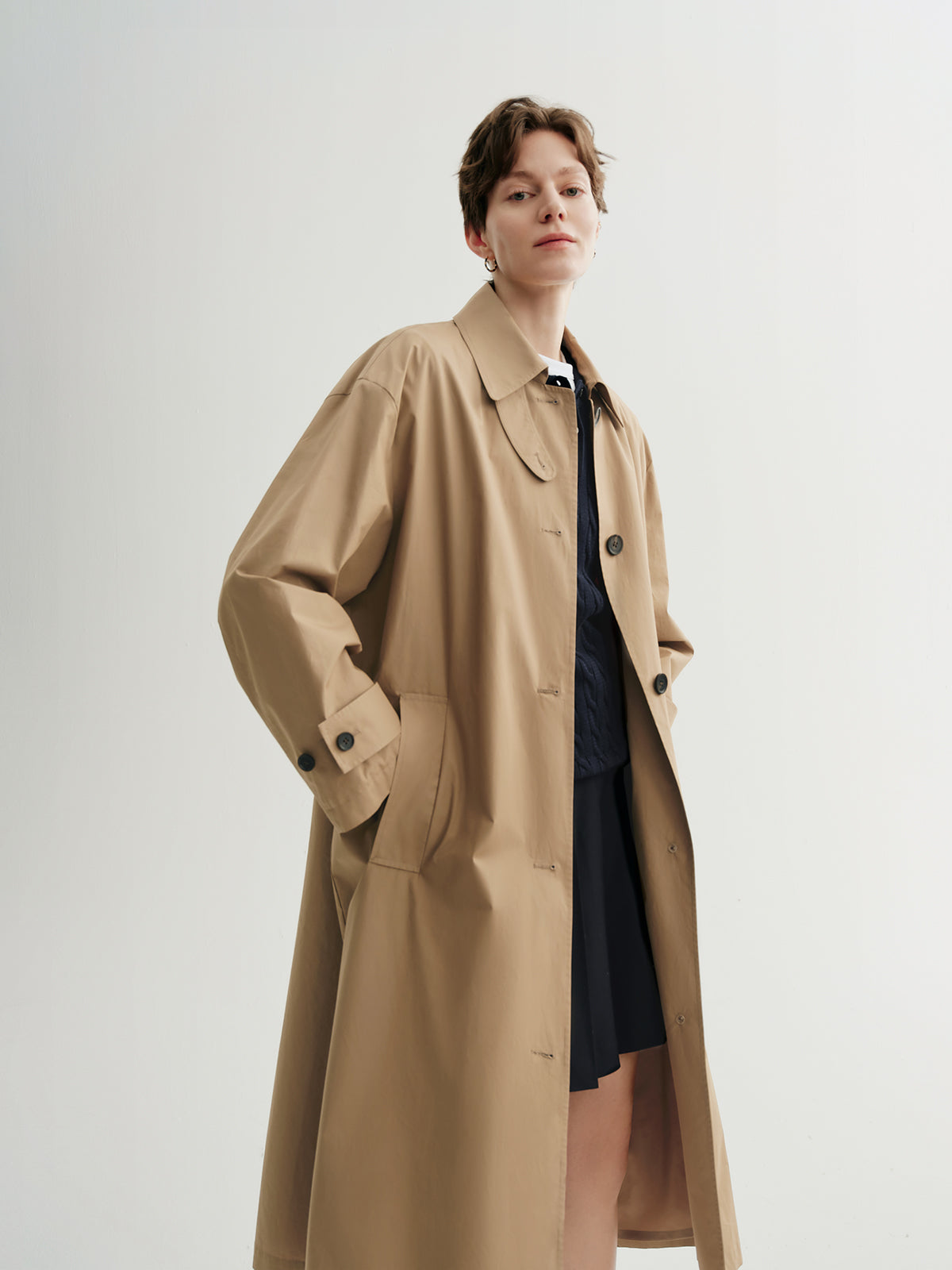 Beltless Trench Coat with Throat Latch
