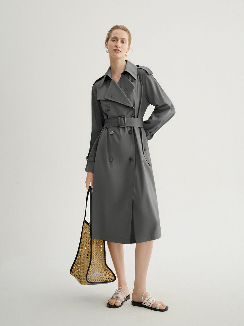 Belted Double-Breasted Cotton Trench Coat