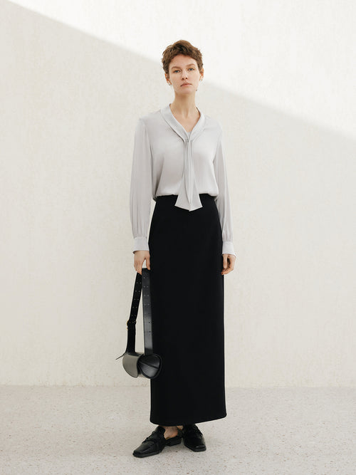 Load image 1 in gallery view. Tie-Neck Silk Shirt