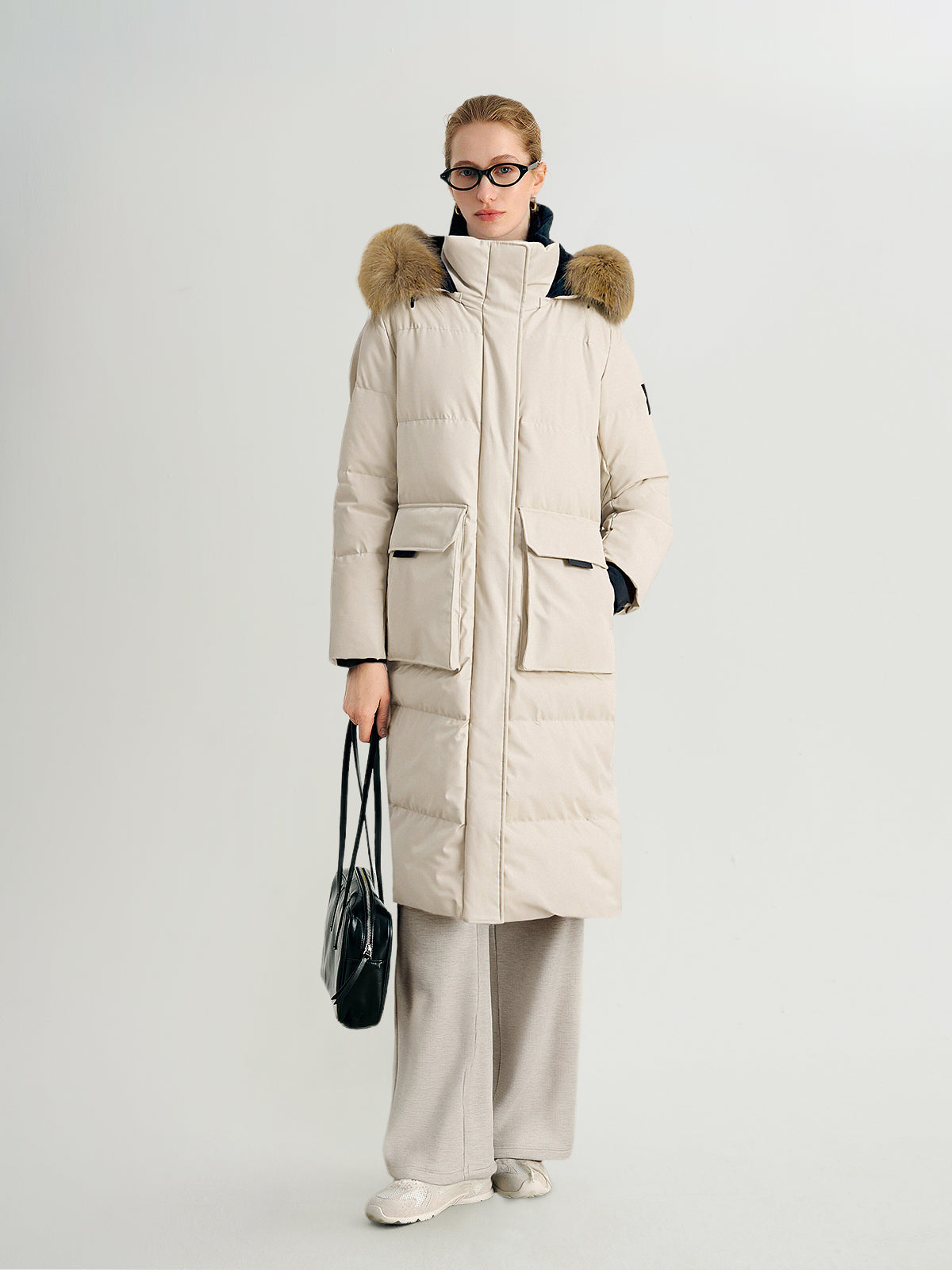 Raccoon Fur Collar Hooded Long Down Coat