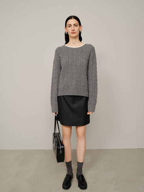 Load image 1 in gallery view. Crew-Neck Cable Knit Sweater