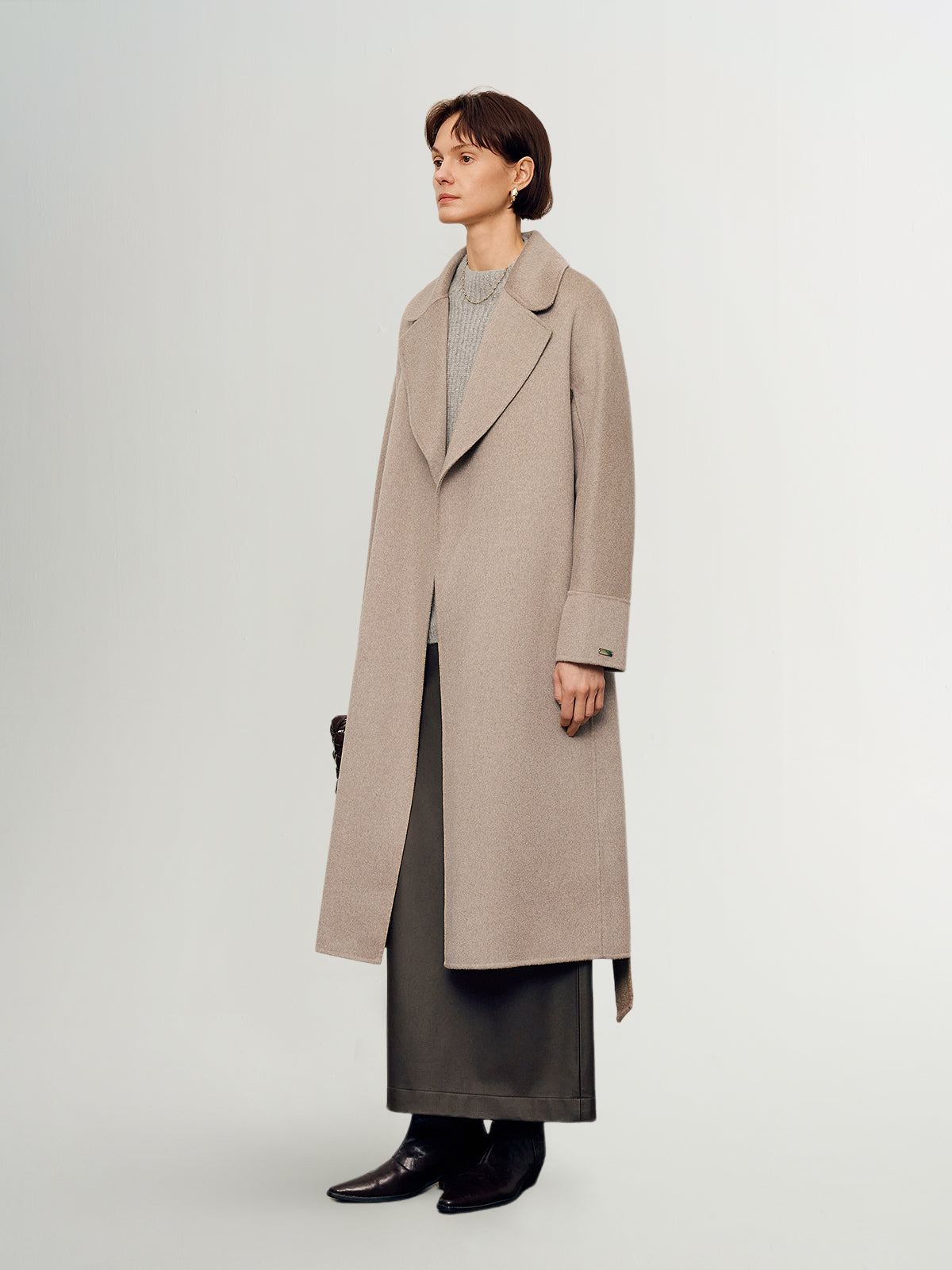 Pure Cashmere Notch-Lapel Coat with Belt – Irish Cream