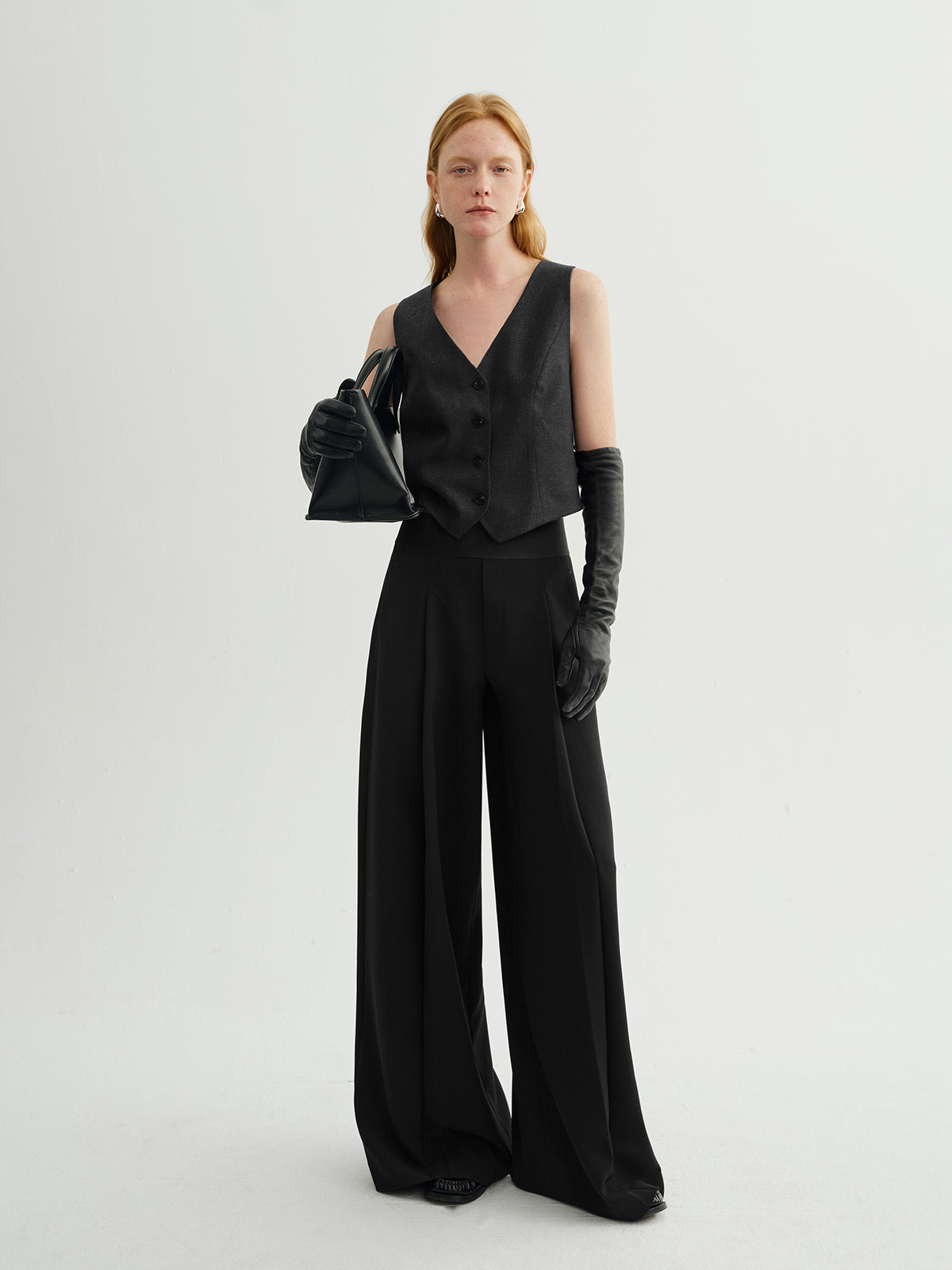 Black Wide-Leg Tailored Trousers