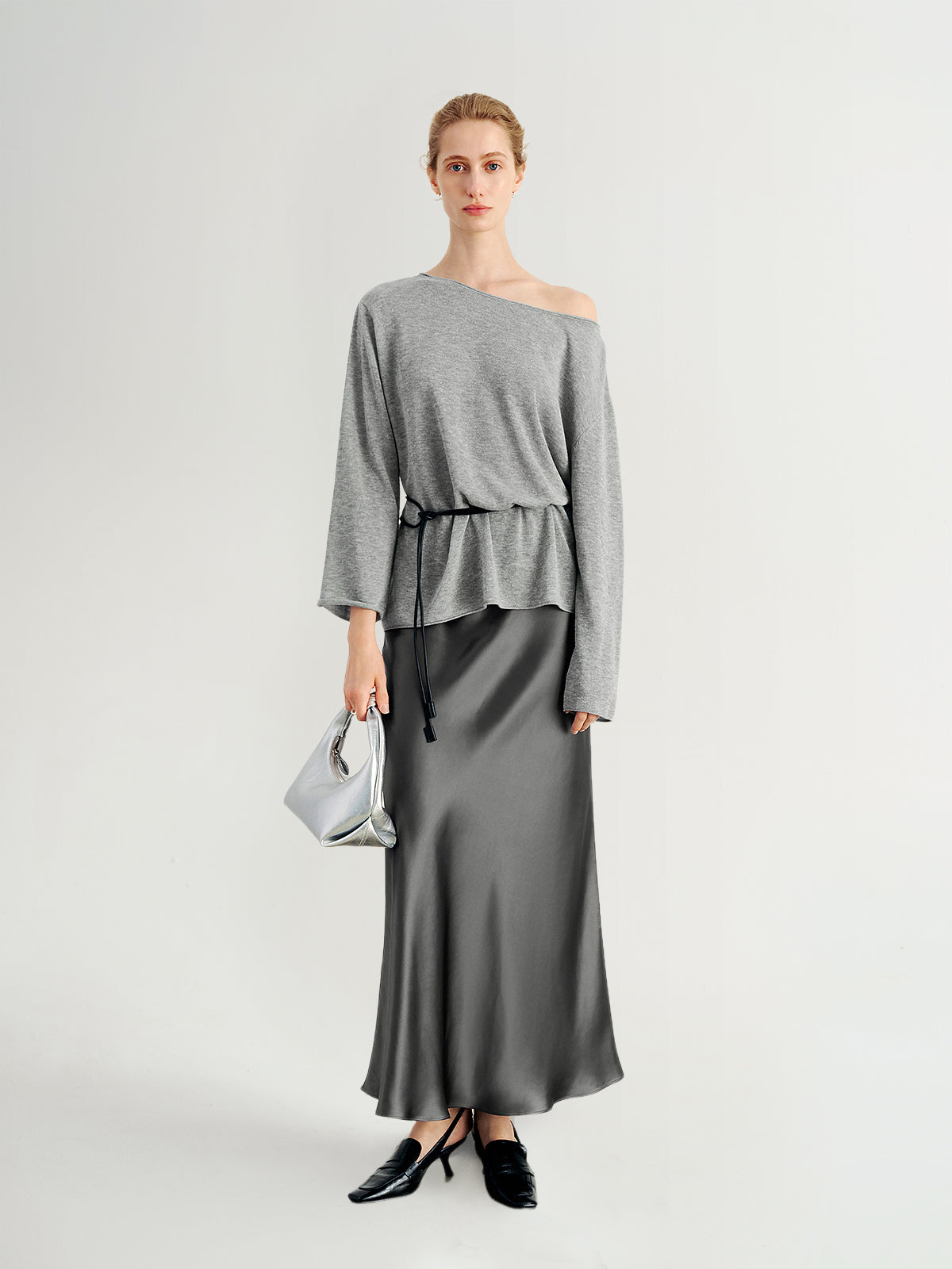 Acetate Silky Fitted Ankle-Length Dress