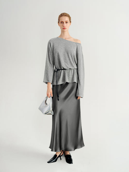Load image 1 in gallery view. Acetate Silky Fitted Ankle-Length Dress