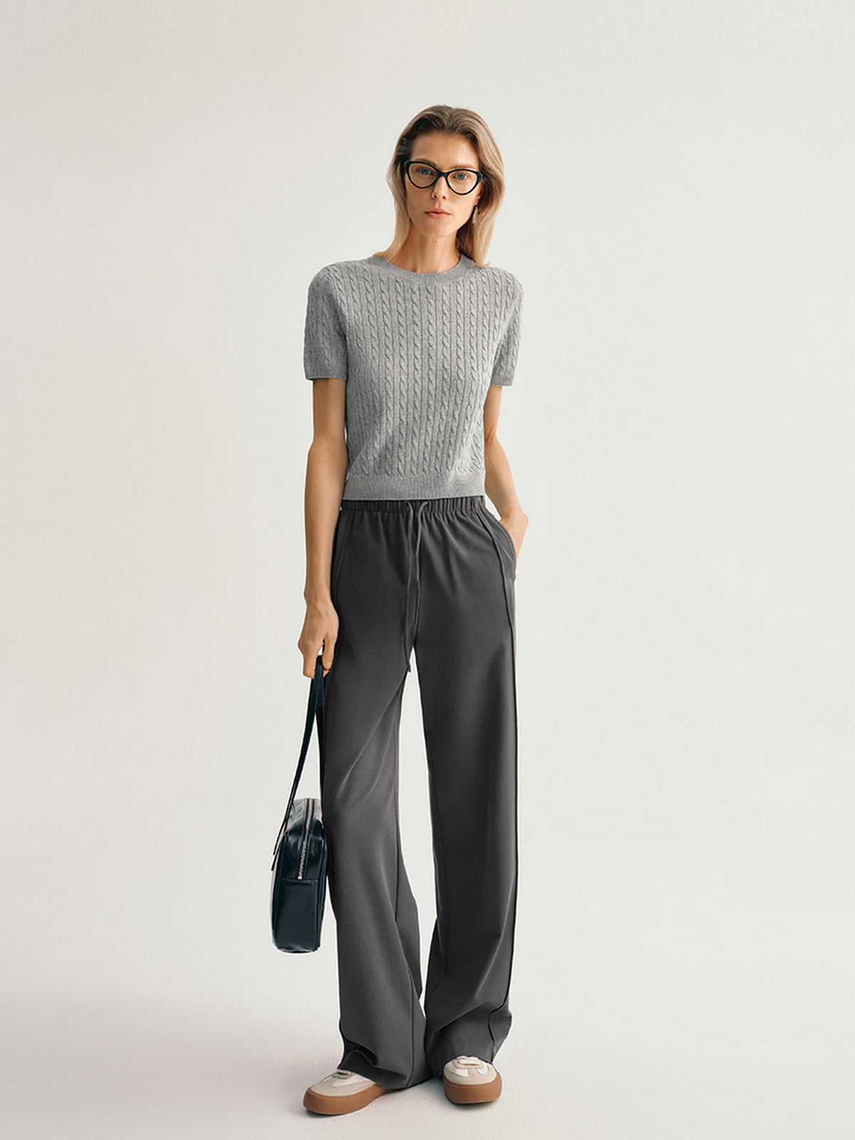 Round Neck Short Sleeves Rib Knitwear