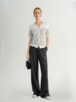 Dark Gray Elastic Waist Straight Pants