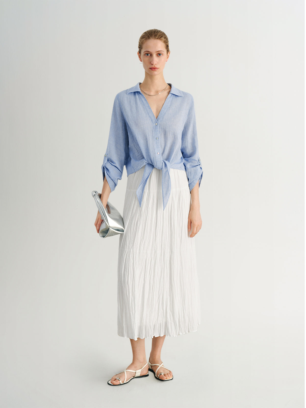 Cotton V Collar Shirt