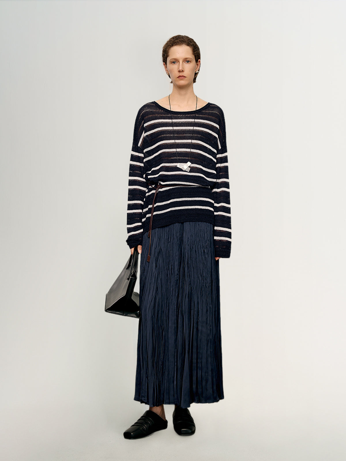 Relaxed-Fit Drop-Shoulder Lightweight Stripe Crewneck Sweater
