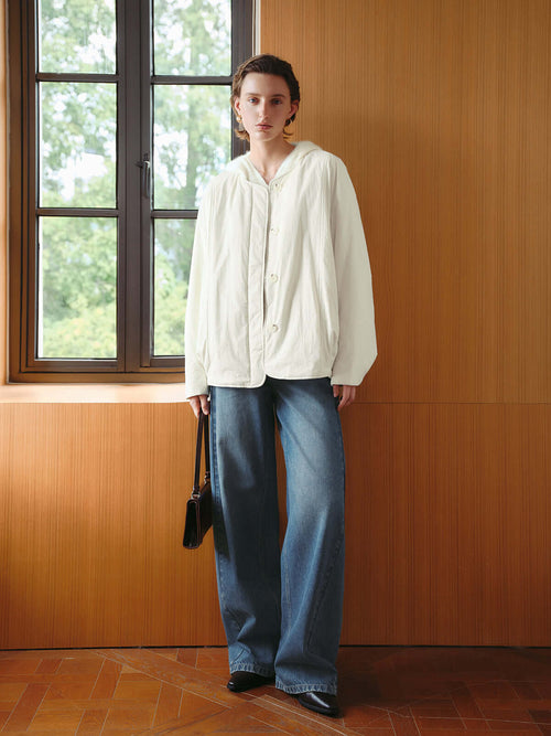 Load image 1 in gallery view. Crewneck Padded Jacket in Sheep Wool