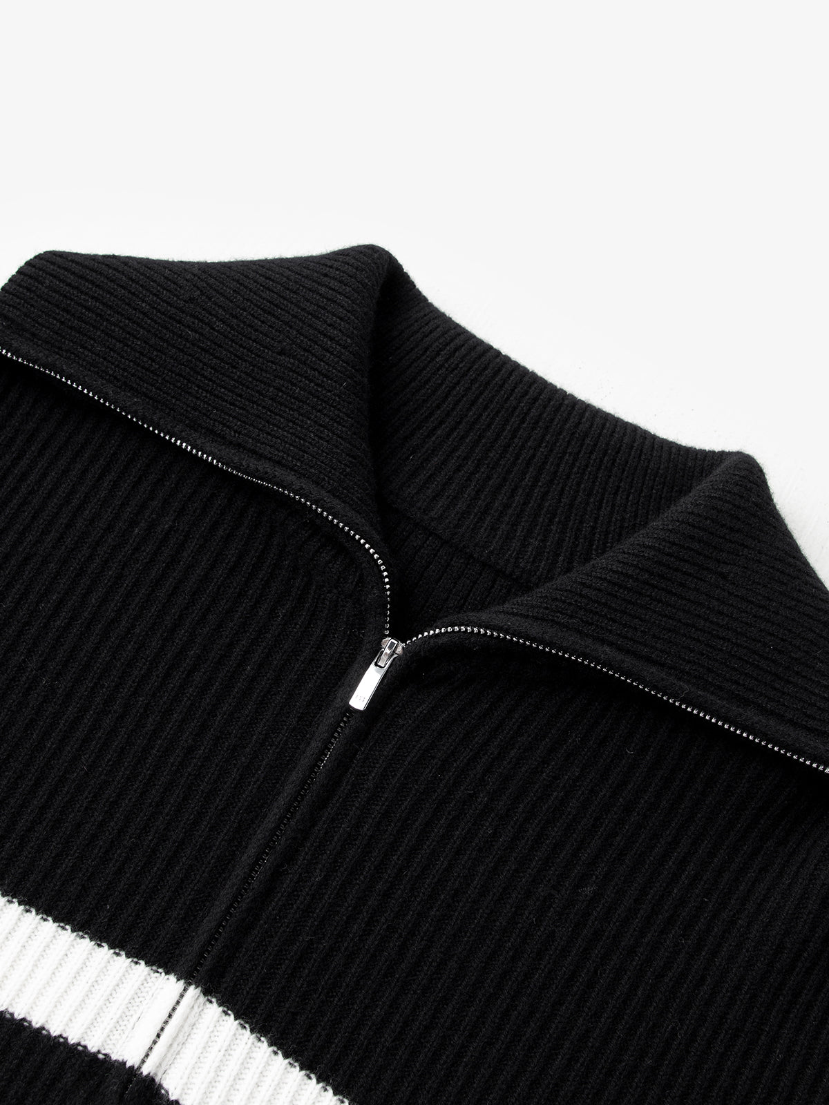 Striped Pure Wool Zipper Polo Sweater