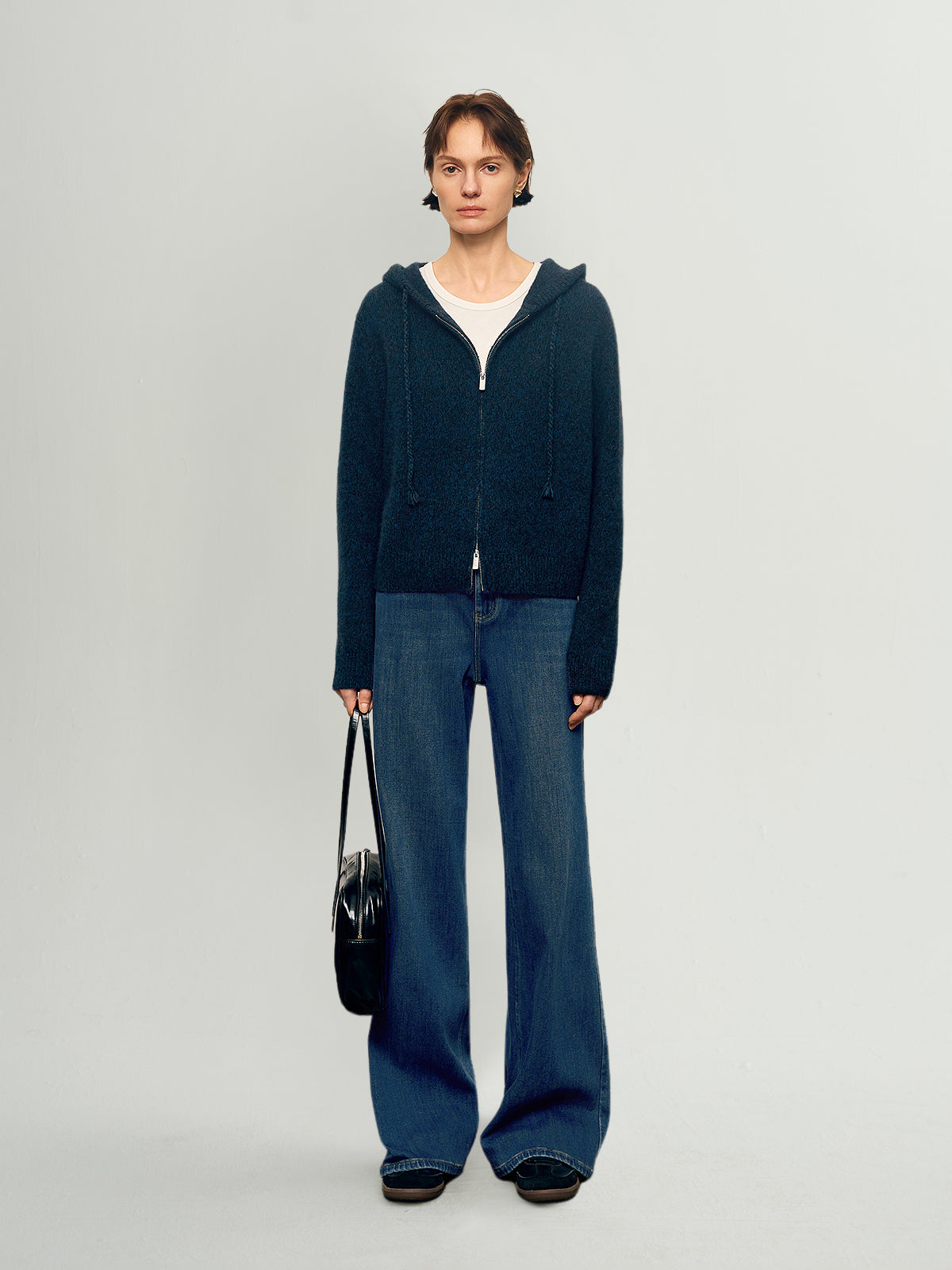 Hooded Silk-Cashmere Zip-Up Hoodie Sweater