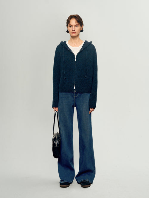 Load image 1 in gallery view. Hooded Silk-Cashmere Zip-Up Hoodie Sweater