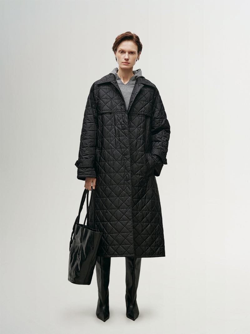 Lapel Collar Quilted Maxi Jacket
