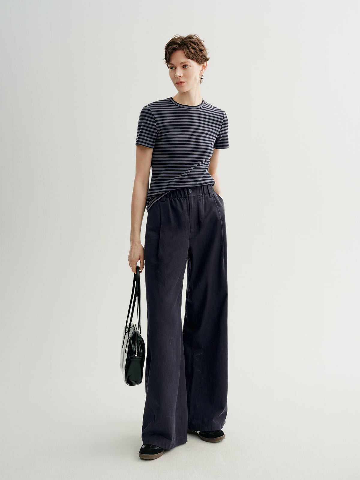 Lyocell-Cotton Elasticized Wide-Leg Trousers