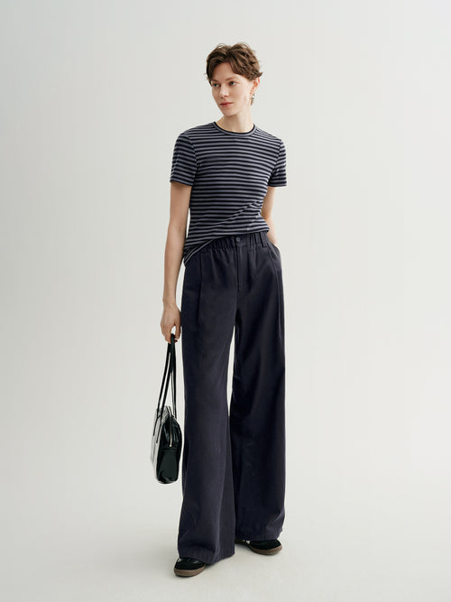 Load image 1 in gallery view. Lyocell-Cotton Elasticized Wide-Leg Trousers