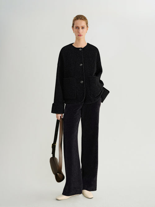 Load image 1 in gallery view. Wool-Camel Blend Round-Neck Short Jacket