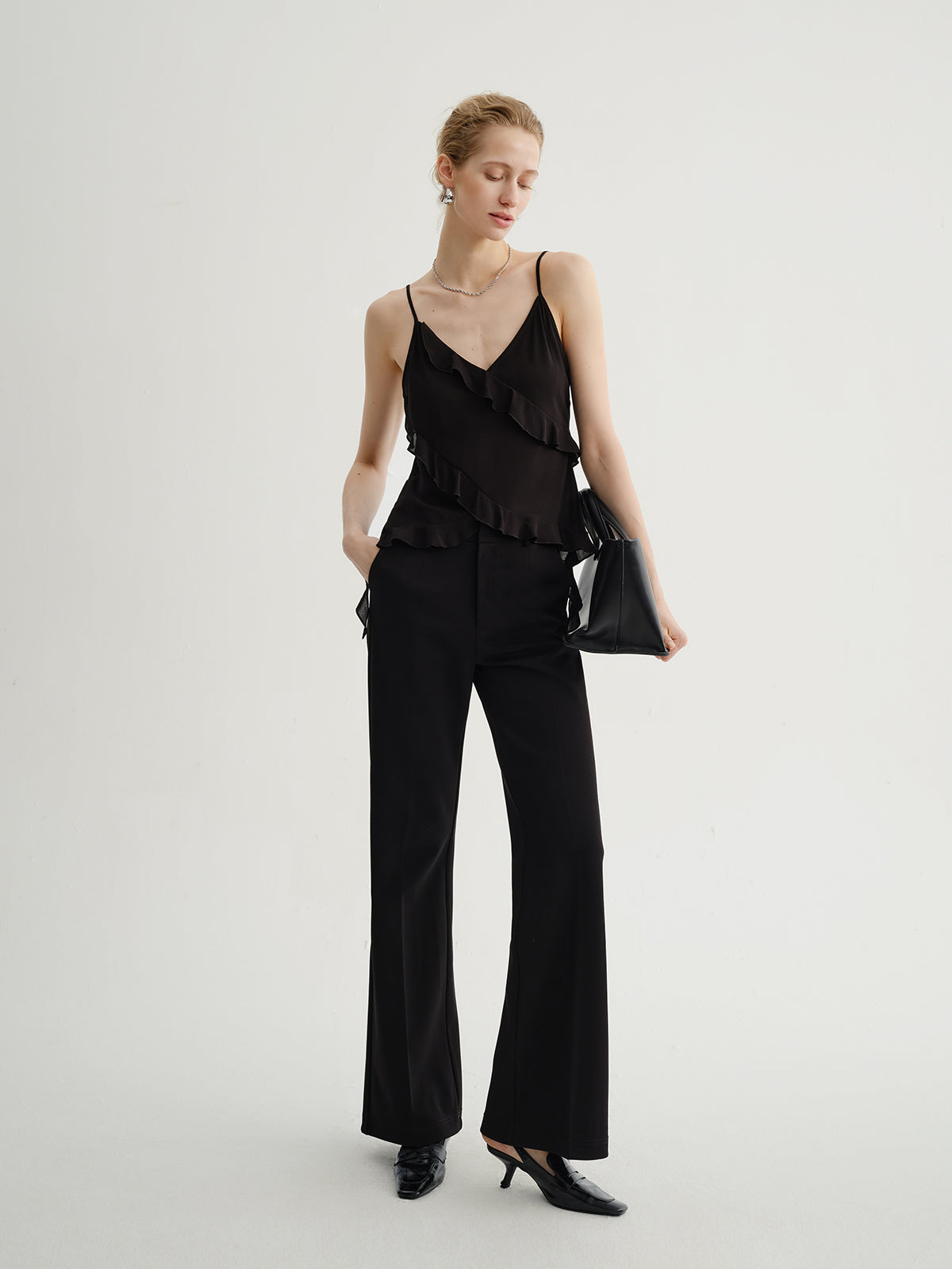 Black Fitted Ruffle Camisole
