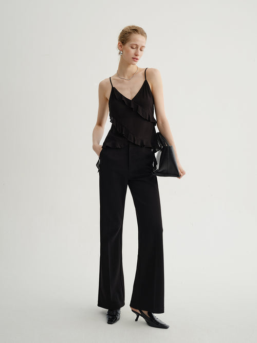 Load image 1 in gallery view. Black Fitted Ruffle Camisole