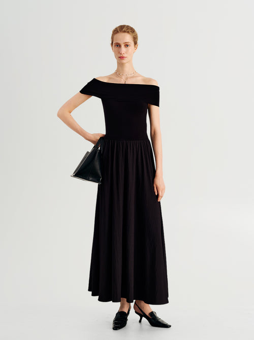 Load image 1 in gallery view. Off-Shoulder Waist-Defined Ankle-Length Dress