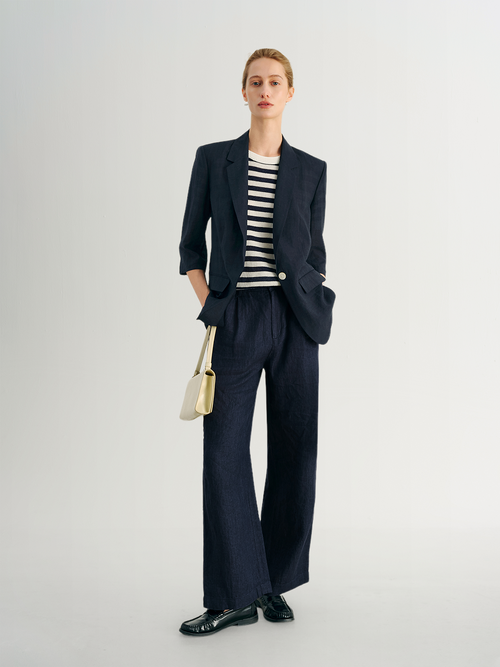 Load image 1 in gallery view. Linen Woven Straight-Leg Pants