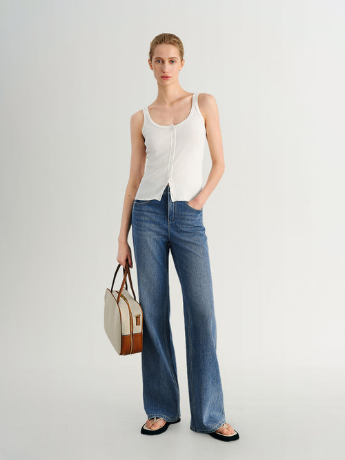 Load image 1 in gallery view. Slim-Fit Lyocell U-Neck Sleeveless Tank