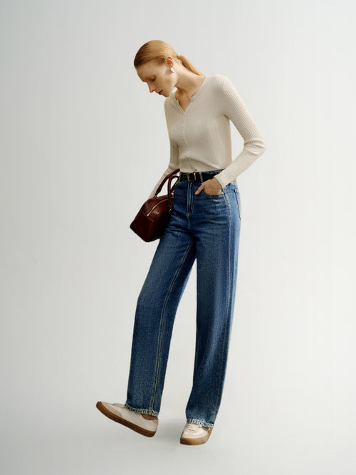 Load image 1 in gallery view. Straight Fit Pure Cotton Jeans