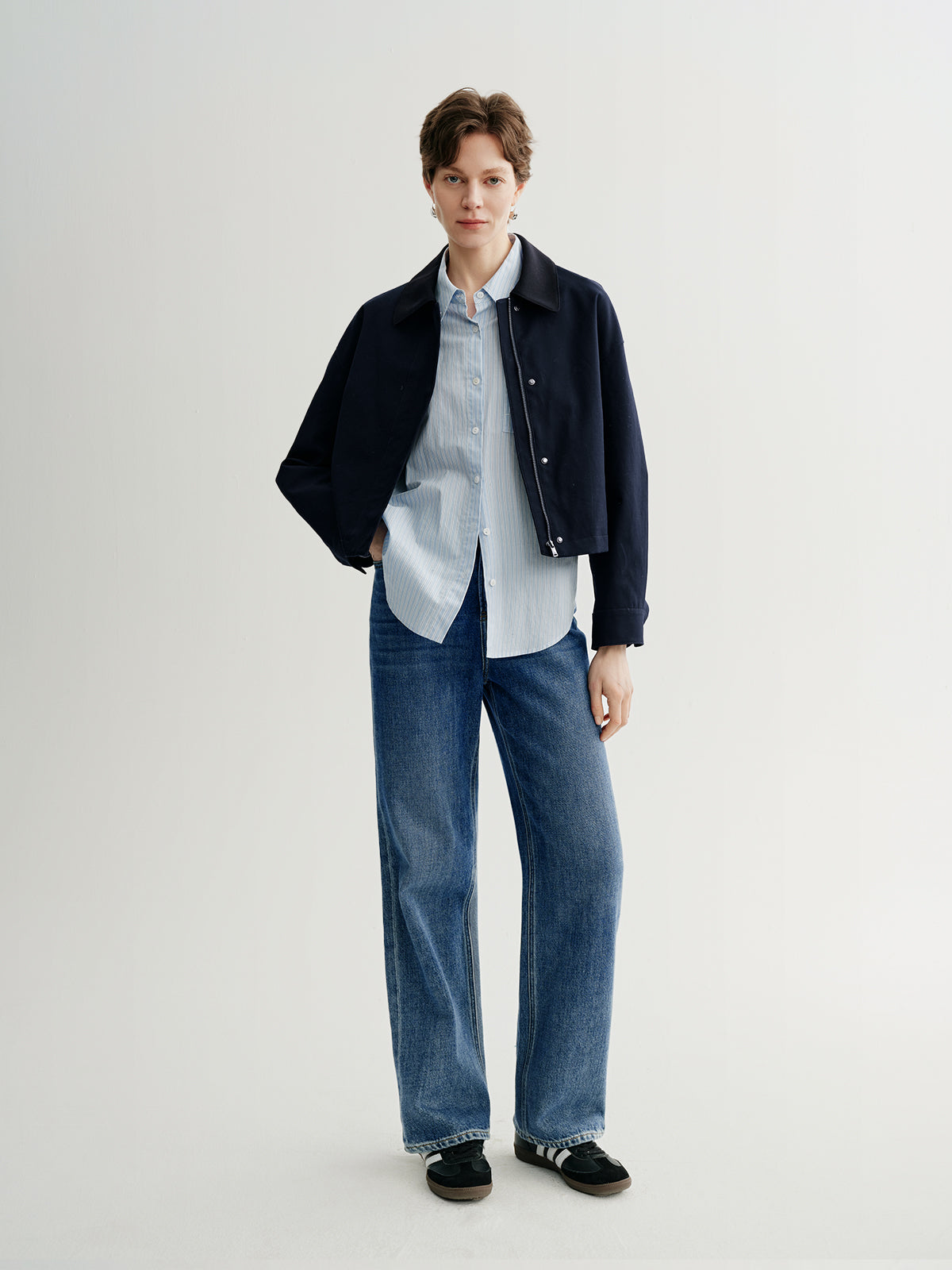 Cotton Drop-Shoulder Lapel Jacket