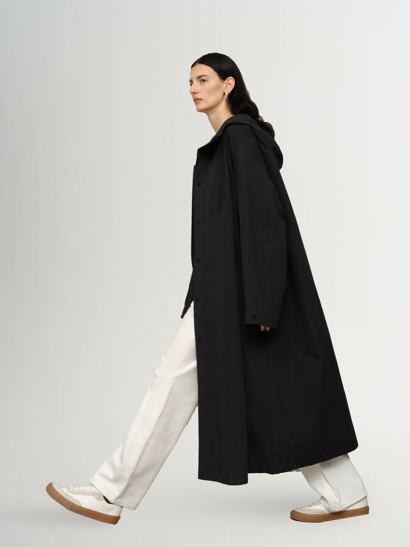 Hooded Pure Cotton Trench Coat