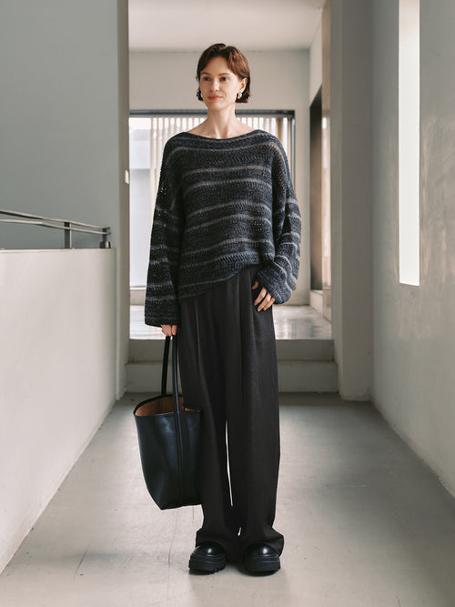 Load image 1 in gallery view. Striped Crewneck Relaxed Silk-Cashmere Sweater