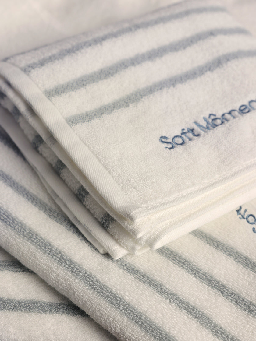 Cotton Gray & White Striped Towel and Bath Set