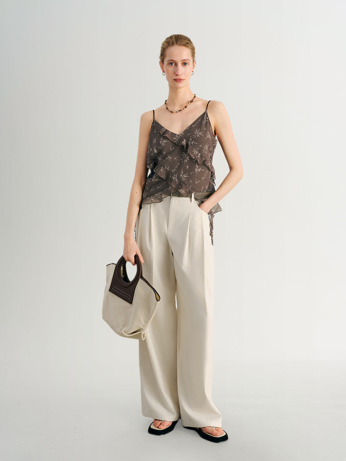 Ruffled V-Neck Printed Cami