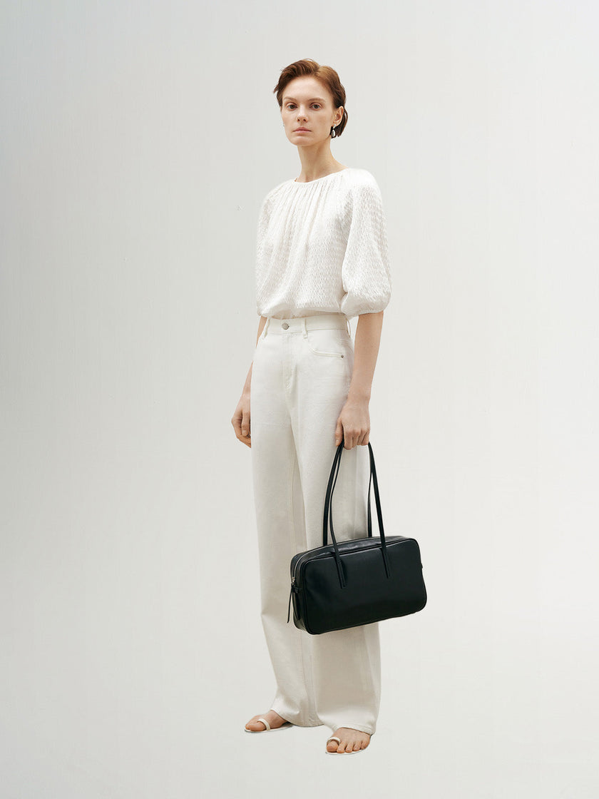 Bubble Textured Puff Puff Silk Blouse