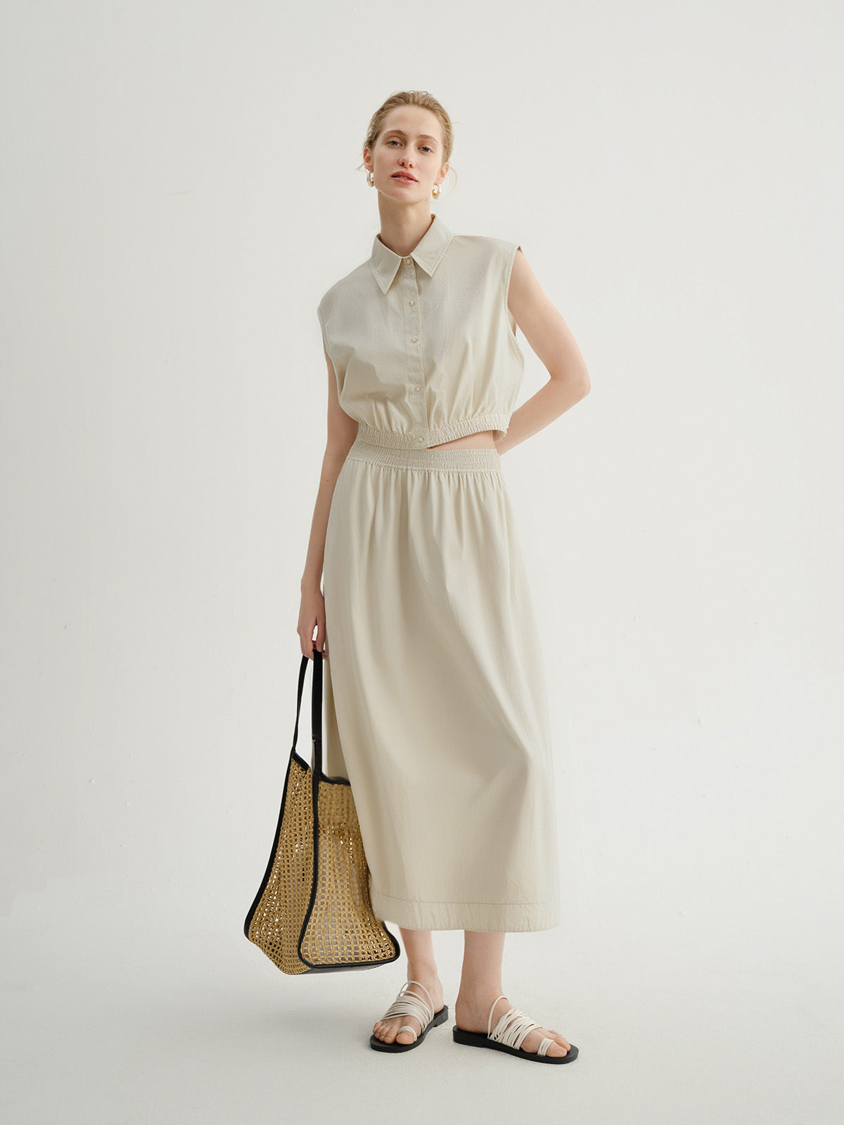 Sleeveless Collared Pure Cotton Top
