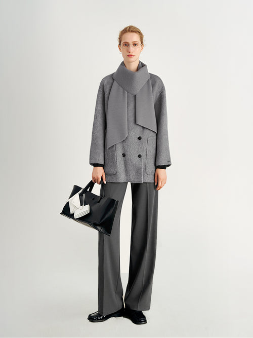 Load image 1 in gallery view. Wool Double-Breasted Wool Coat with Scarf