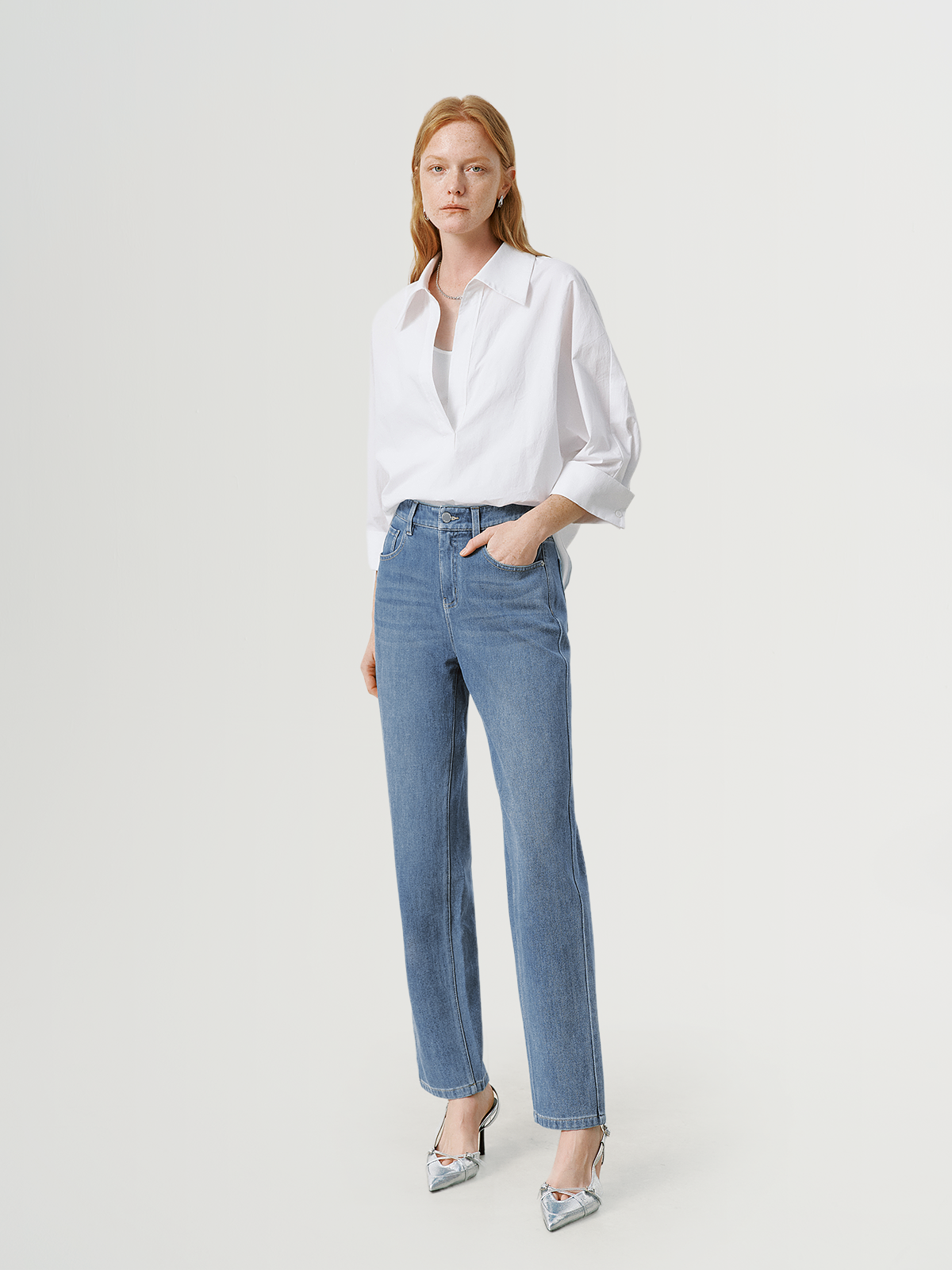 Pure Cotton V-Neck White Shirt
