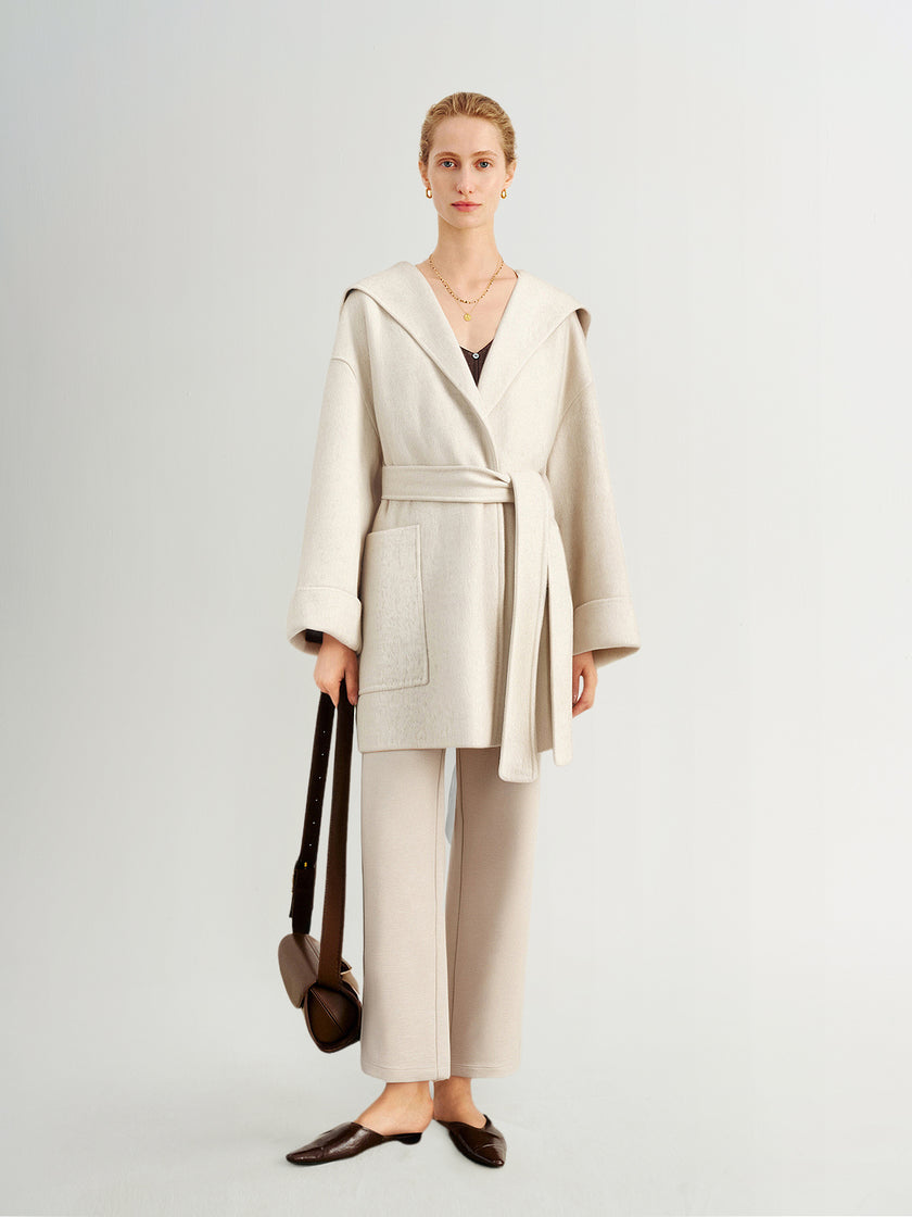 Oatmeal Wool Belted Midi Coat