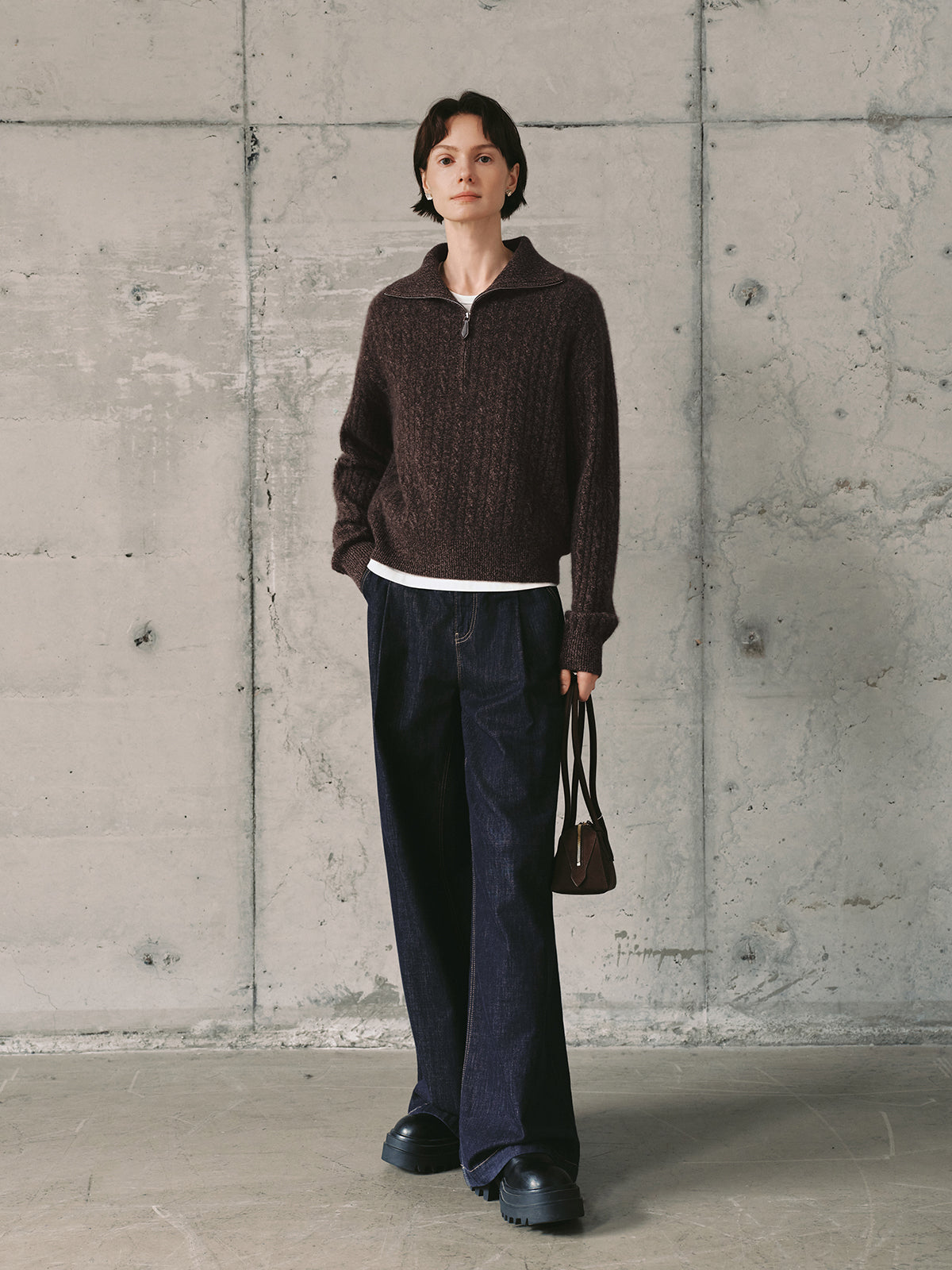 Cable-Knit Cashmere Zip Sweater