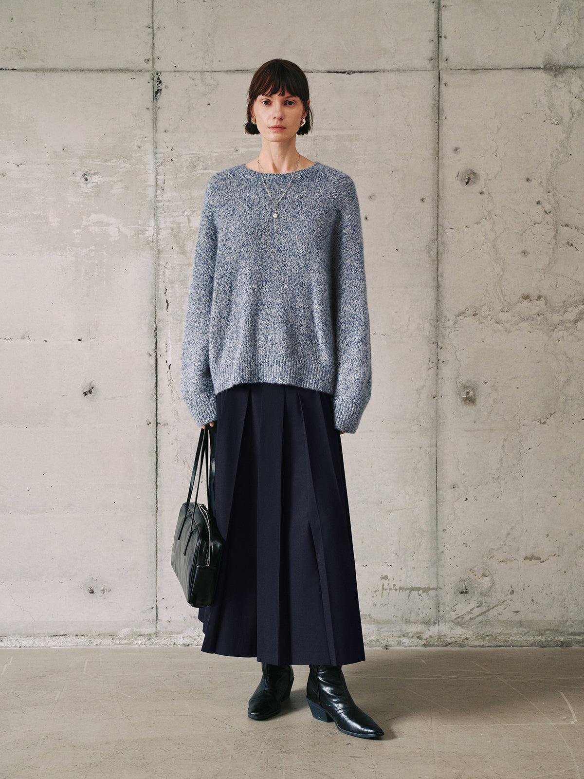 Floral Blue Crewneck Silk-Cashmere Sweater