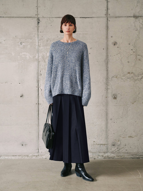 Load image 1 in gallery view. Floral Blue Crewneck Silk-Cashmere Sweater
