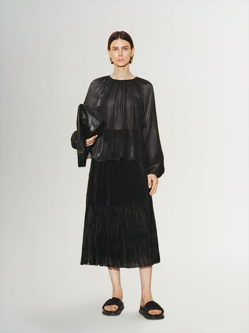 Gathered Neckline Sheer Blouse