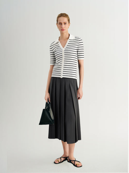 Load image 1 in gallery view. Striped Collared V?Neck Top