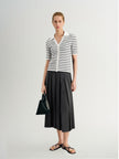 Striped Collared V‑Neck Top