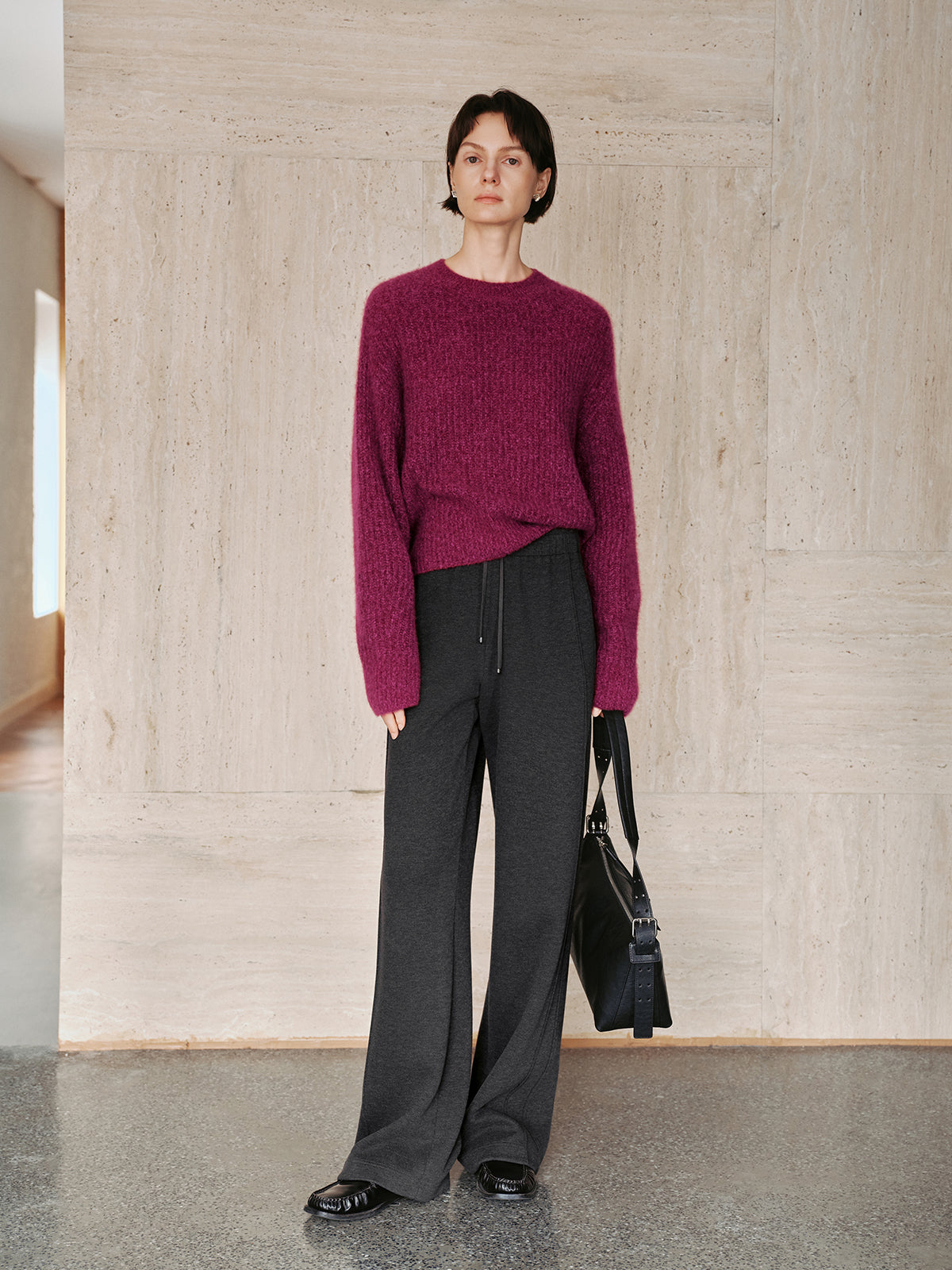 Magenta Vertical-Rib Silk-Cashmere Sweater