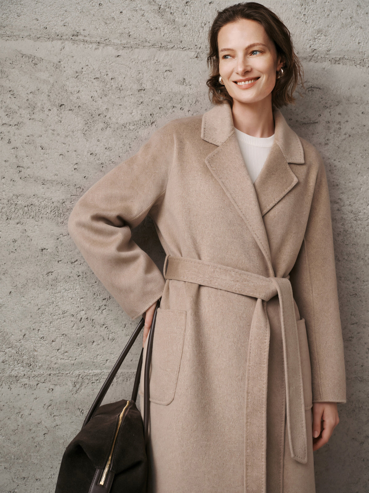 Brown Midi Cashmere Wrap Coat