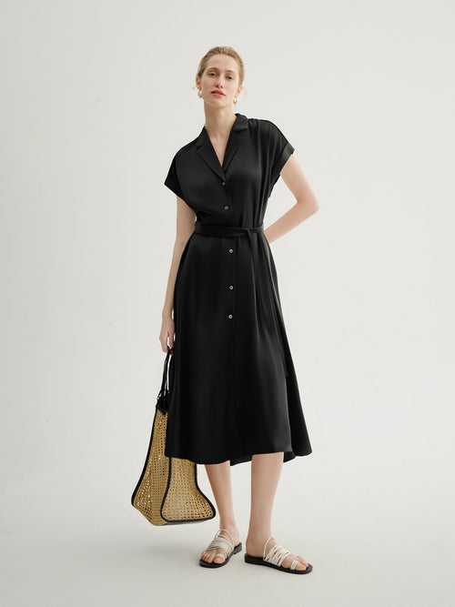 Load image 1 in gallery view. Collared V Neck Pure Silk Dress