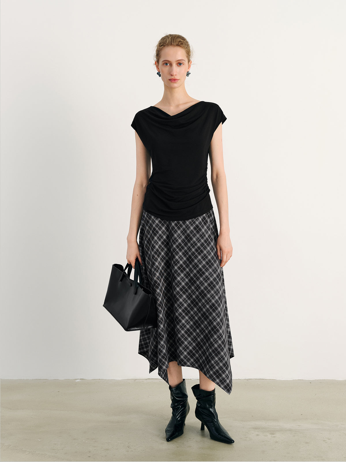 Lyocell Draped Neck Sleeveless Fitted Top
