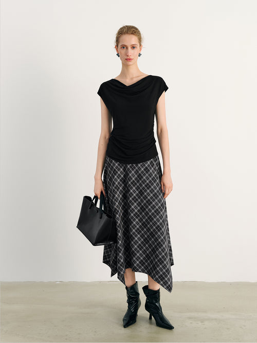 Load image 1 in gallery view. Lyocell Draped Neck Sleeveless Fitted Top
